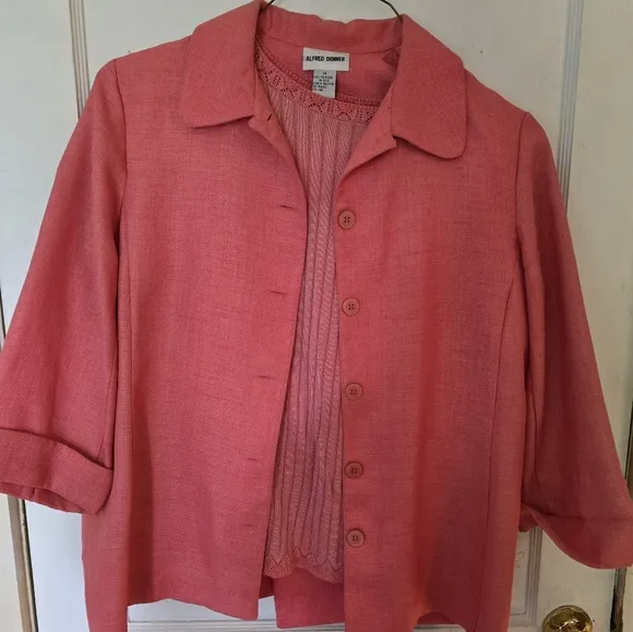 Alfred Dunner 3 Piece Coral Blazer Pan with Textured Fabric and Adjustable