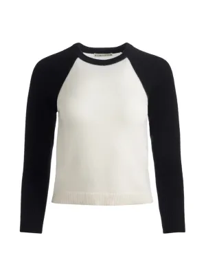 Alice   Olivia Amari Shrunken Raglan Sweater in Ecru/Black