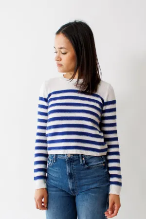Allude Cotton Cashmere Striped RD Crew Sweater