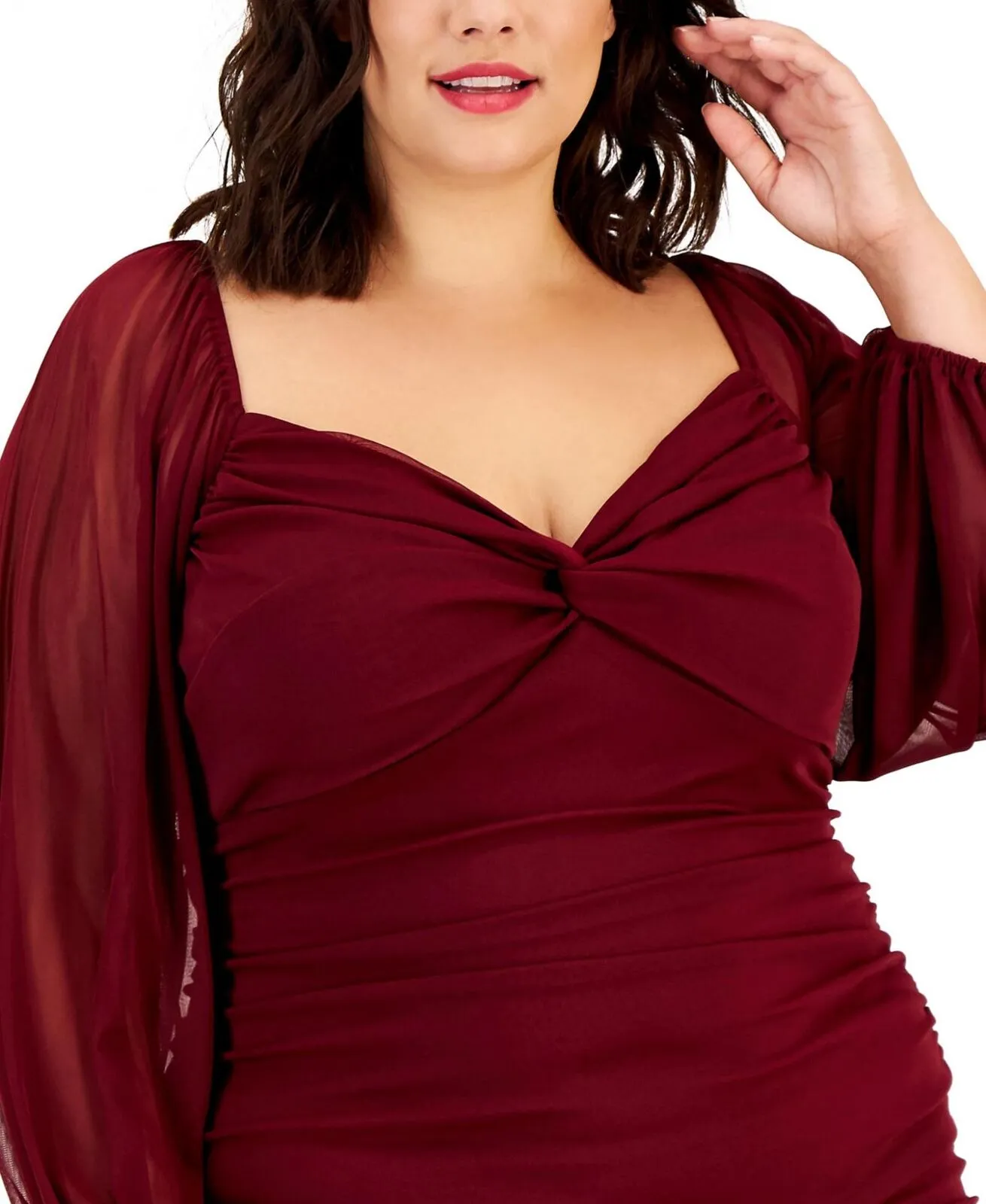 B Darlin Trendy Plus Size Ruched Bodycon Dress 0158919 Wine Red 20W