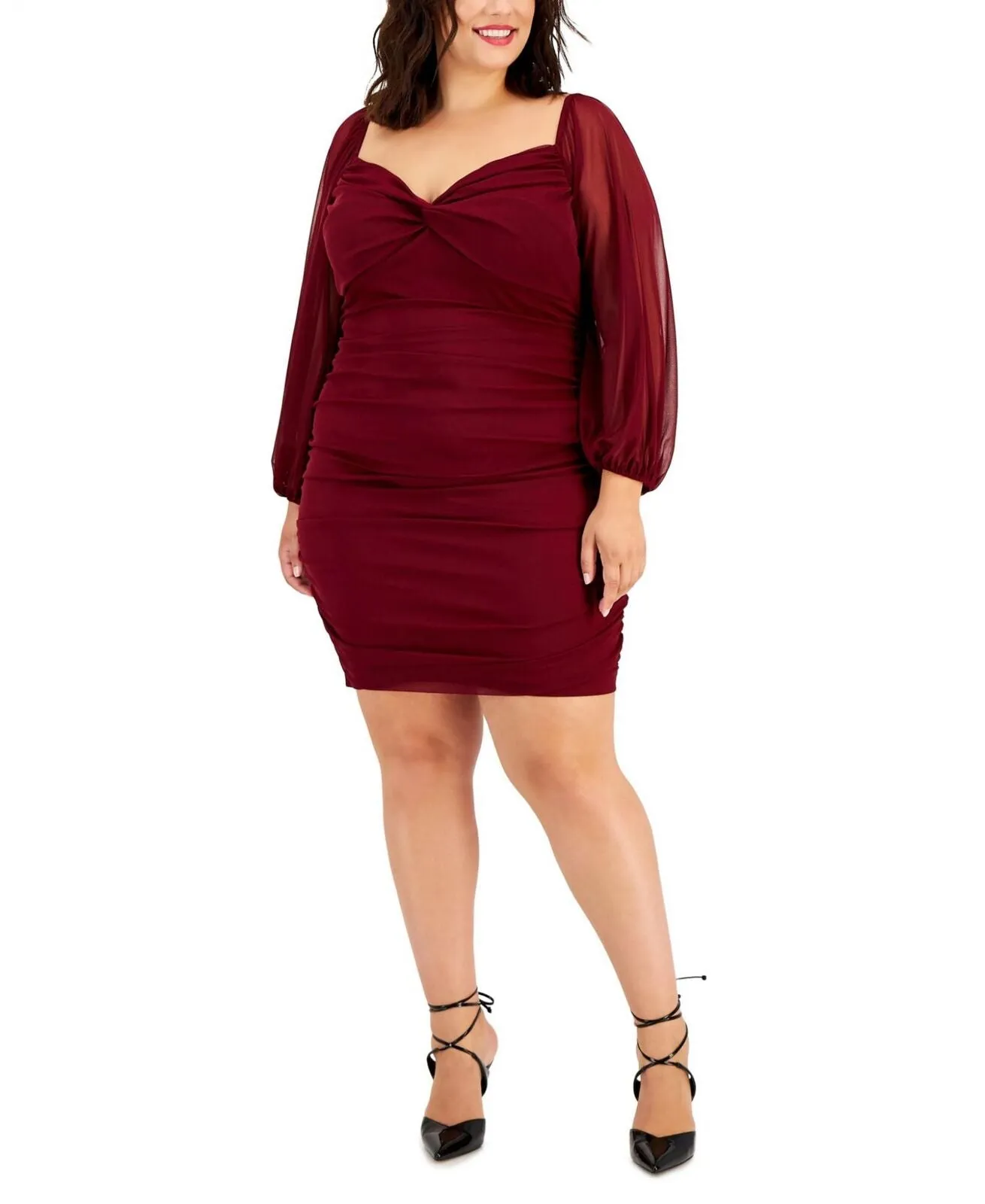 B Darlin Trendy Plus Size Ruched Bodycon Dress 0158919 Wine Red 20W