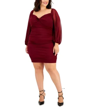B Darlin Trendy Plus Size Ruched Bodycon Dress 0158919 Wine Red 20W