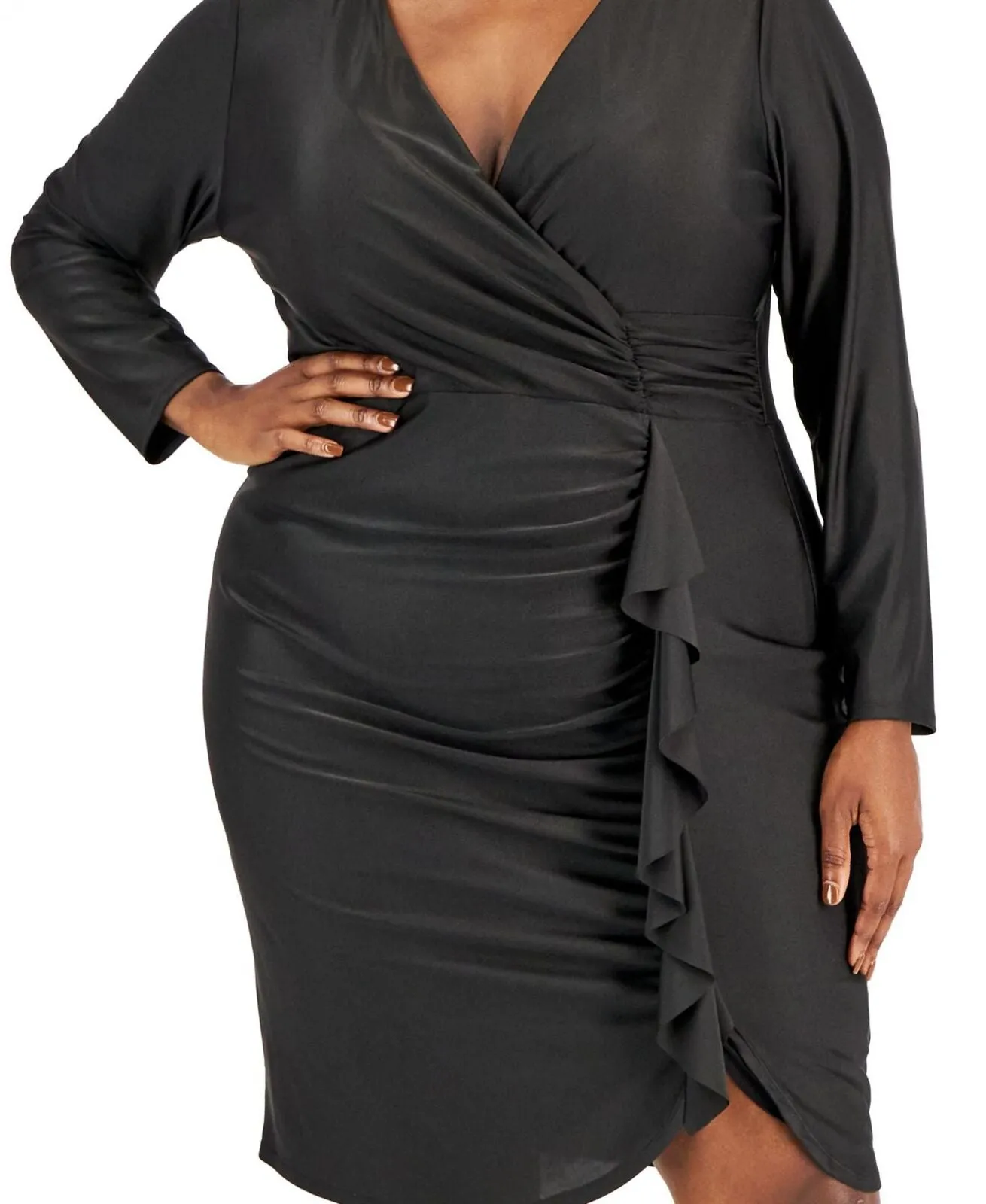 B Darlin Womens Trendy Plus Size Satin Surplice Bodycon Dress AA48934 Black 22W