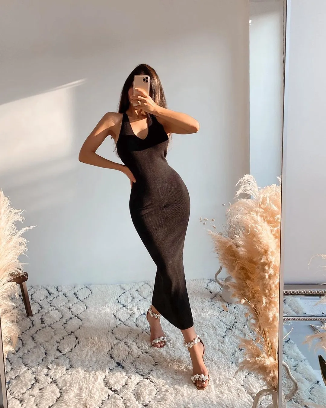 Backless Halter Knit Party Maxi Midi Dresses