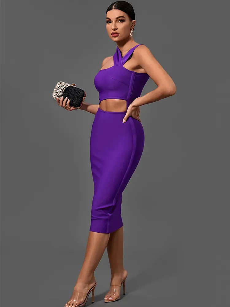 Bandage Dress for Women Purple Bodycon Dress Evening Party Elegant Sexy Cut Out Midi Dress Clubwear Outfit Party Dress