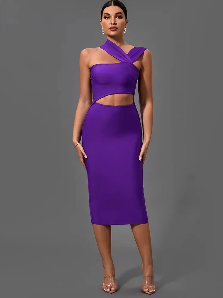 Bandage Dress for Women Purple Bodycon Dress Evening Party Elegant Sexy Cut Out Midi Dress Clubwear Outfit Party Dress