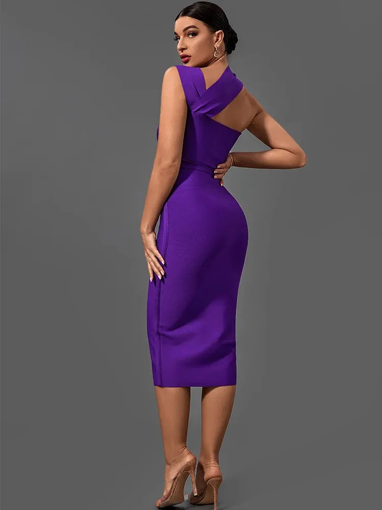 Bandage Dress for Women Purple Bodycon Dress Evening Party Elegant Sexy Cut Out Midi Dress Clubwear Outfit Party Dress