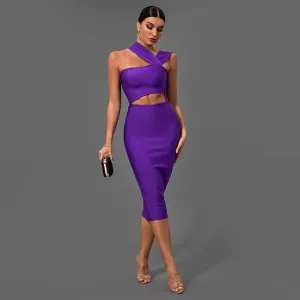 Bandage Dress for Women Purple Bodycon Dress Evening Party Elegant Sexy Cut Out Midi Dress Clubwear Outfit Party Dress