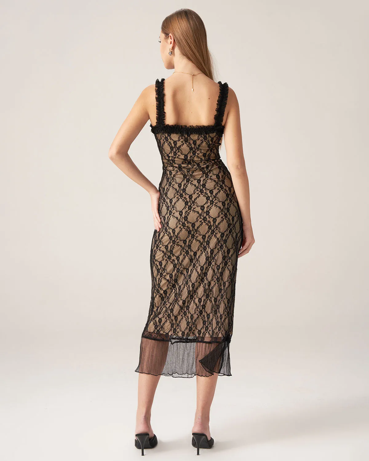 Bettydress-Black Lace Bodycon Midi Dress