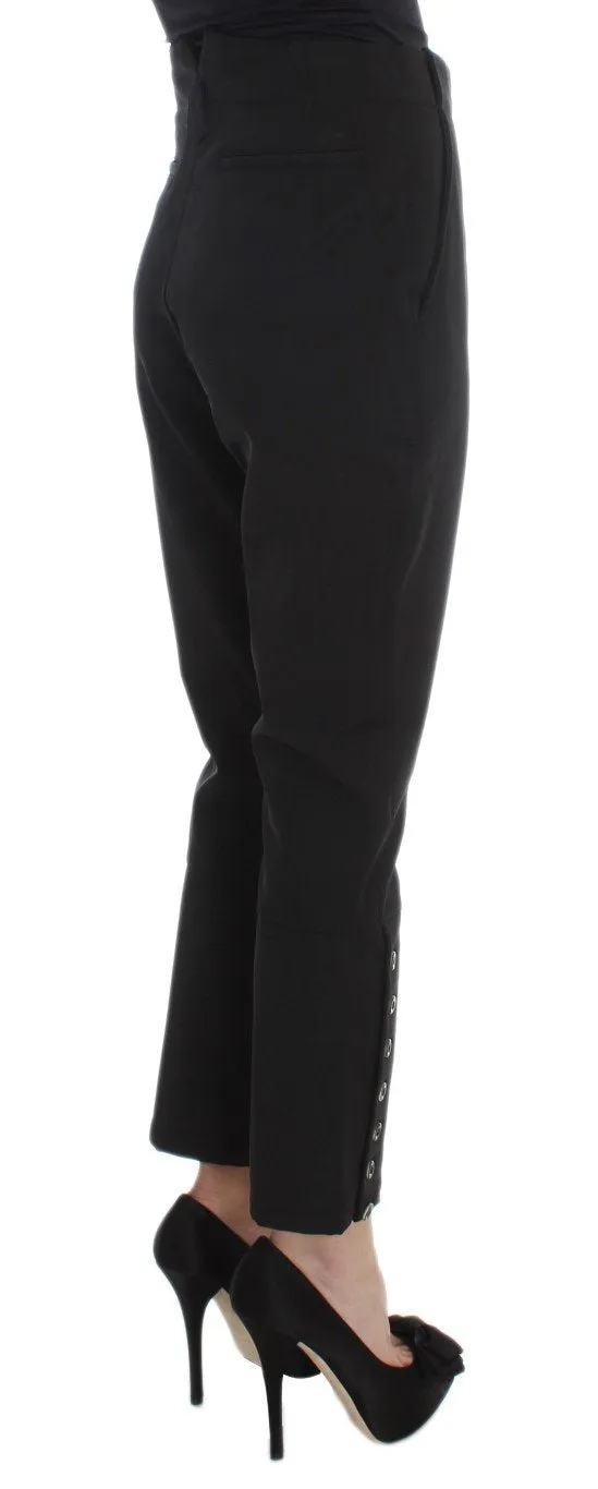 Black Cotton Blend Capri Cropped Pants