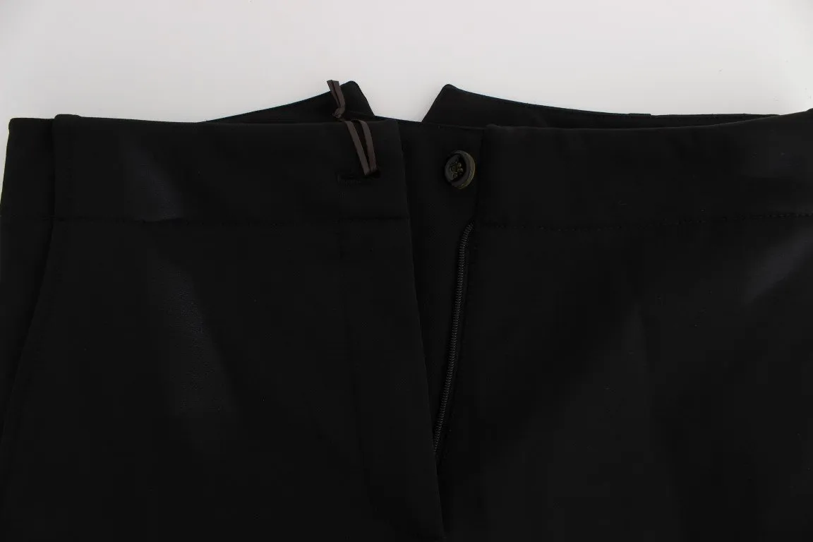 Black Cotton Blend Capri Cropped Pants