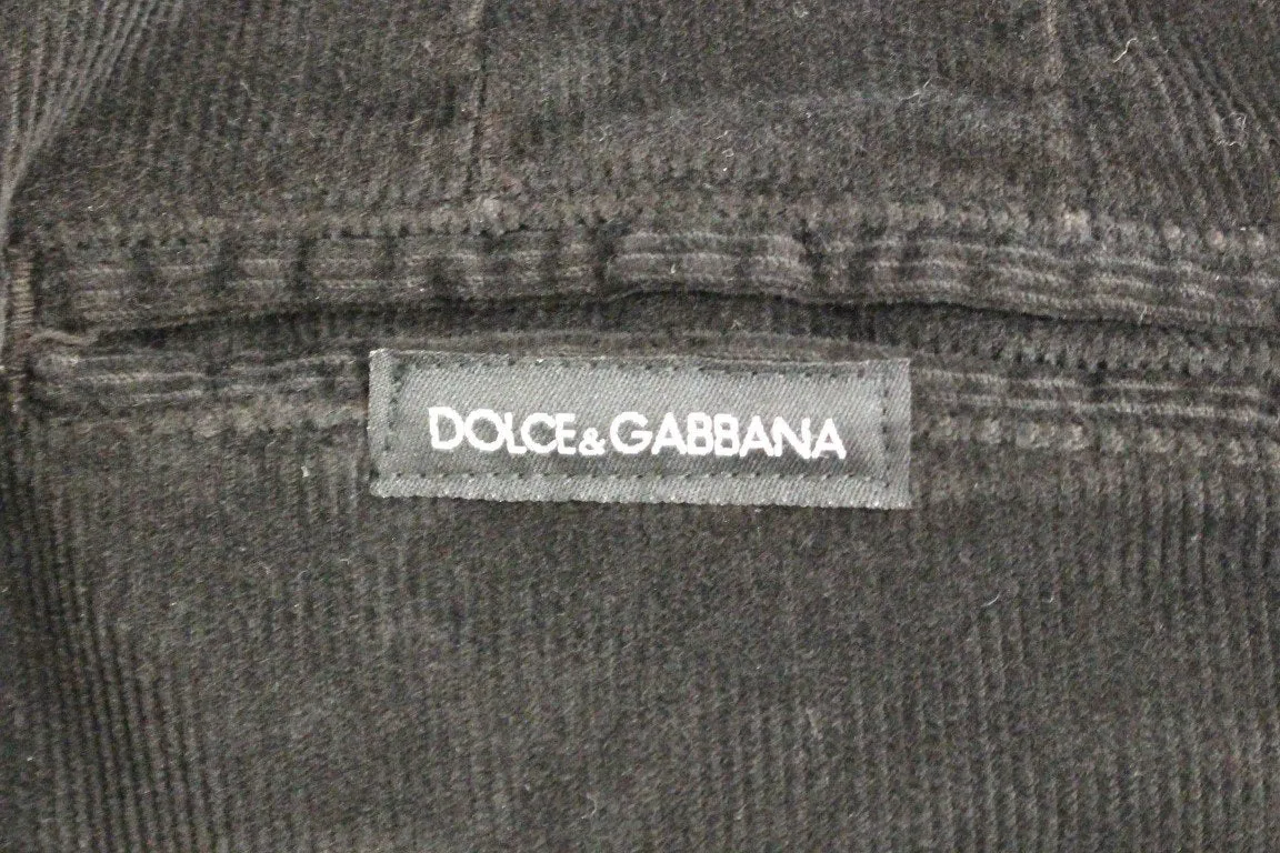 Black Cotton Cropped Corduroys Jeans Pants