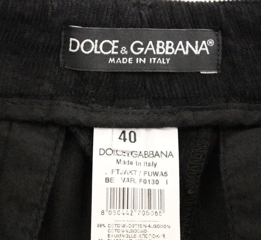 Black Cotton Cropped Corduroys Jeans Pants
