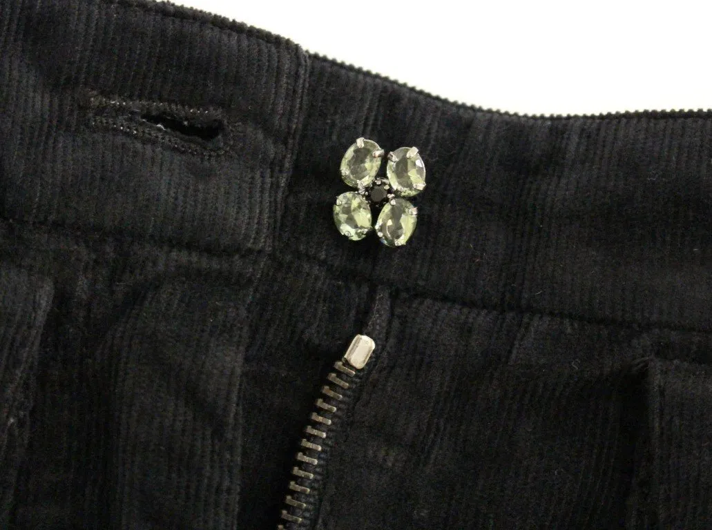 Black Cotton Cropped Corduroys Jeans Pants
