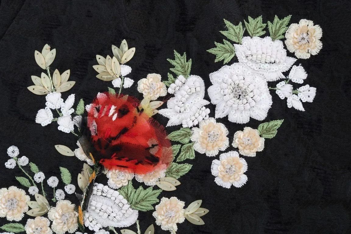 Black Floral Brocade Sequin Beaded Pants