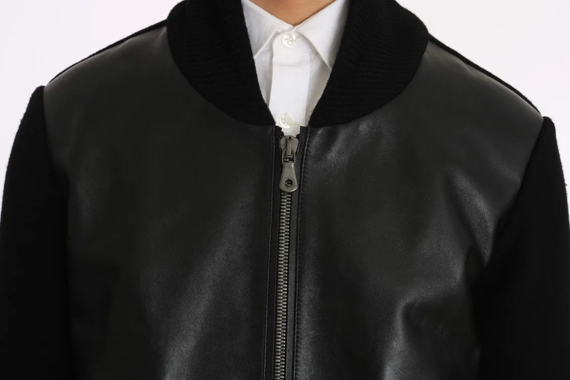 Black Leather Cotton Zipper Coat Jacket