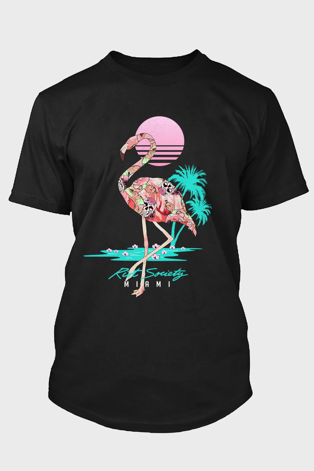 Black Men's Flamingo Letter Graphic Print Short Sleeve T Shirt