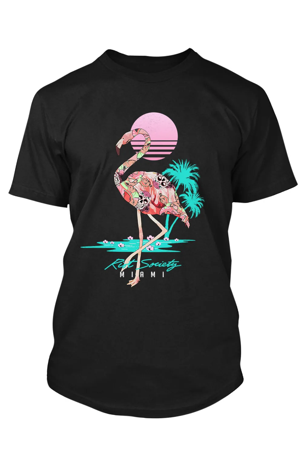 Black Men's Flamingo Letter Graphic Print Short Sleeve T Shirt