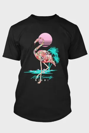 Black Men's Flamingo Letter Graphic Print Short Sleeve T Shirt