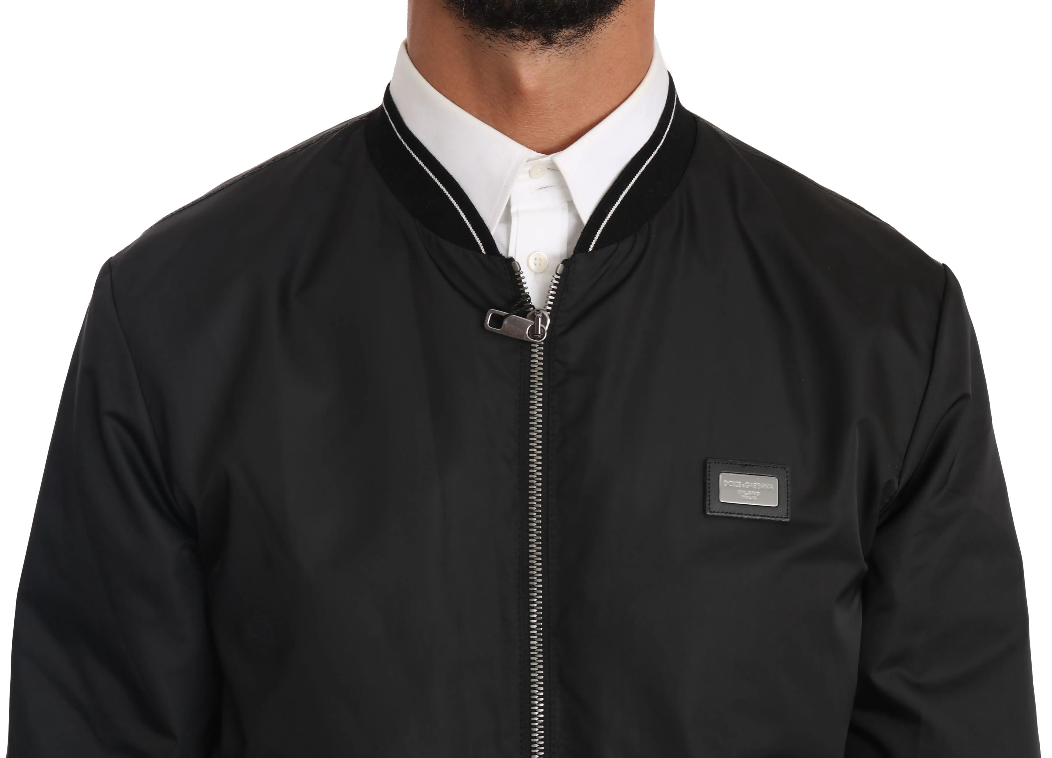 Black Metal Logo Badge Bomber Jacket