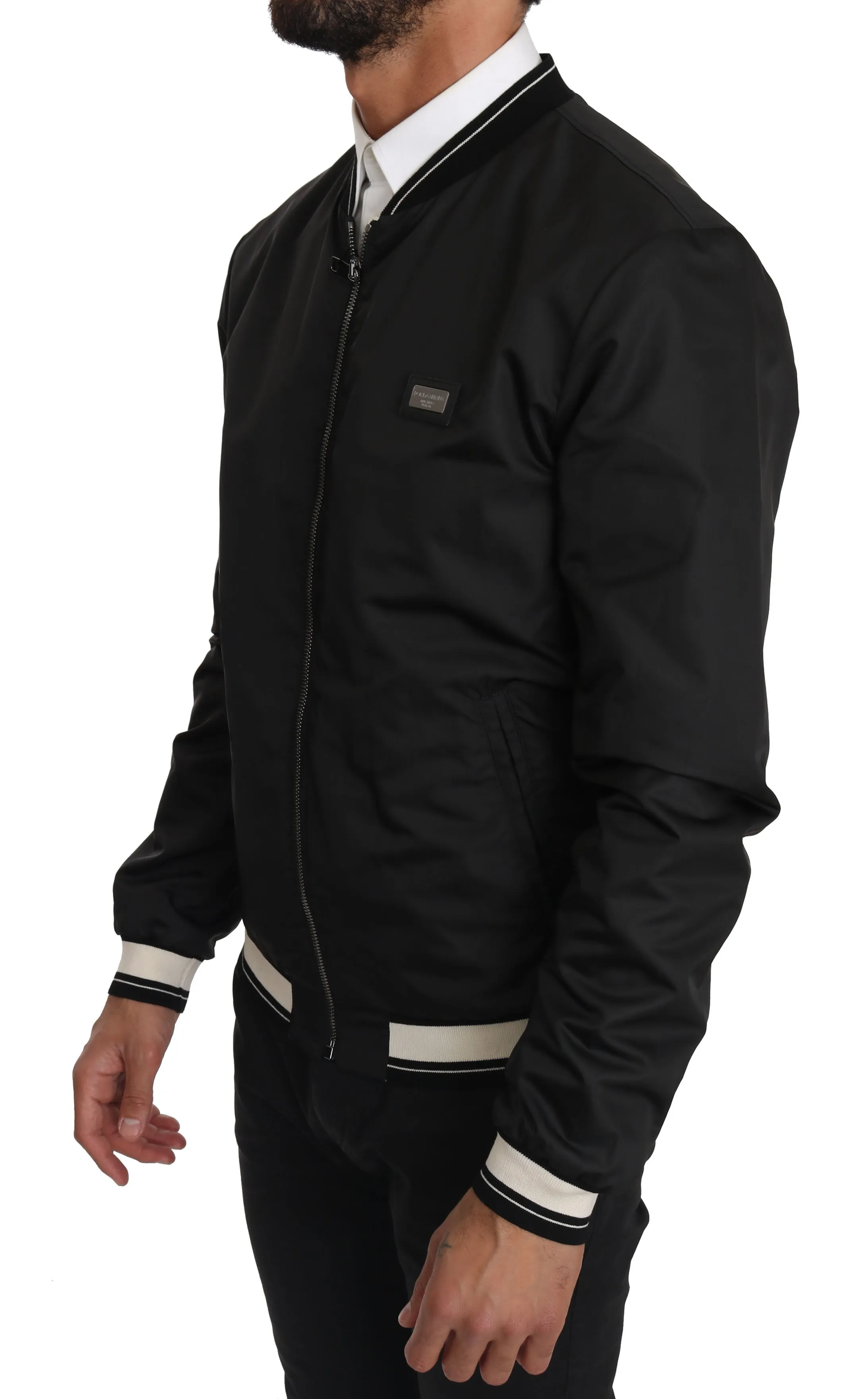 Black Metal Logo Badge Bomber Jacket