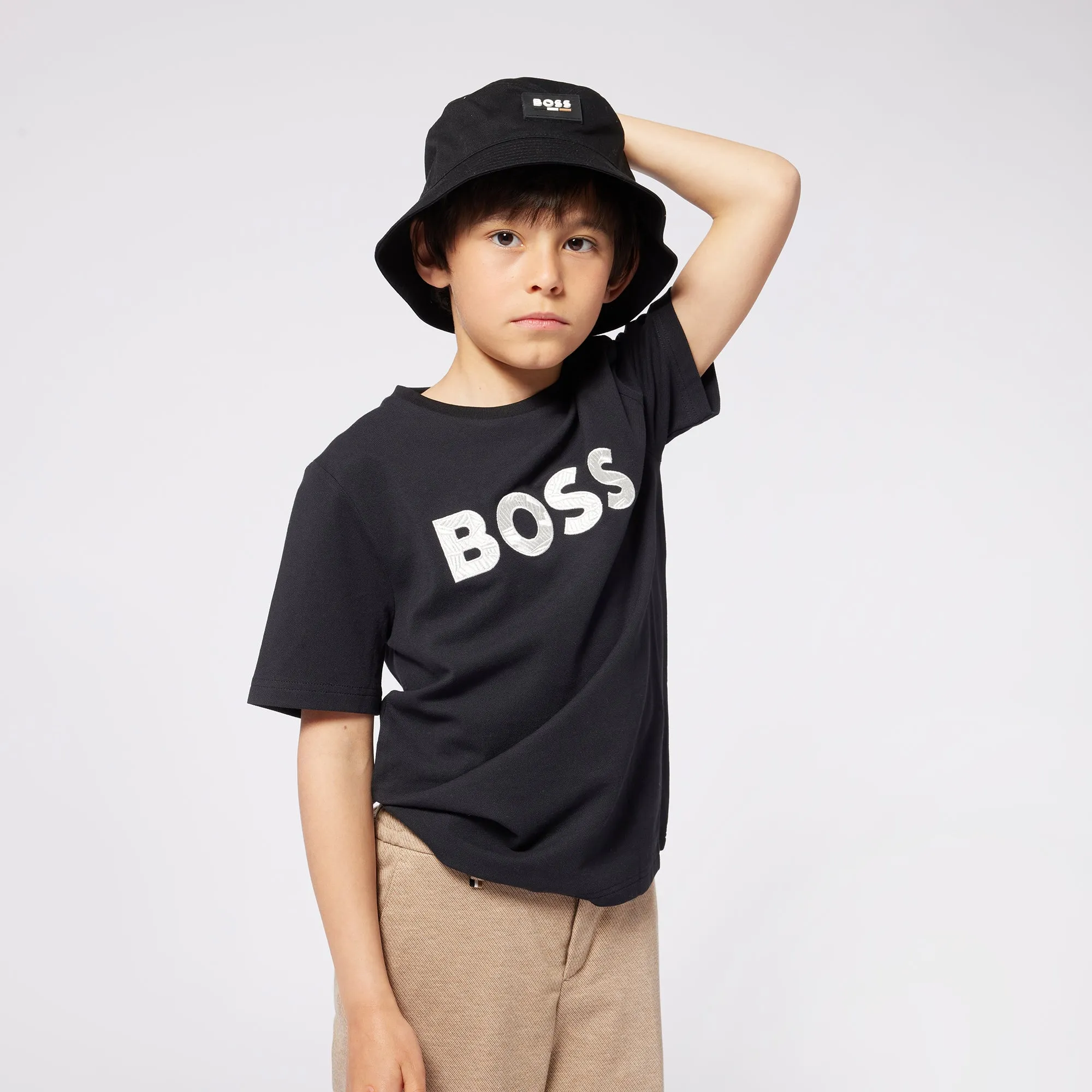 Black Printed Logo Cotton Short Sleeves T-Shirt
