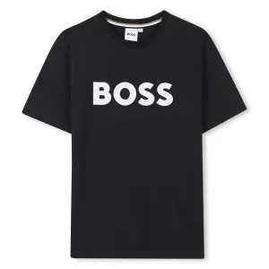 Black Printed Logo Cotton Short Sleeves T-Shirt