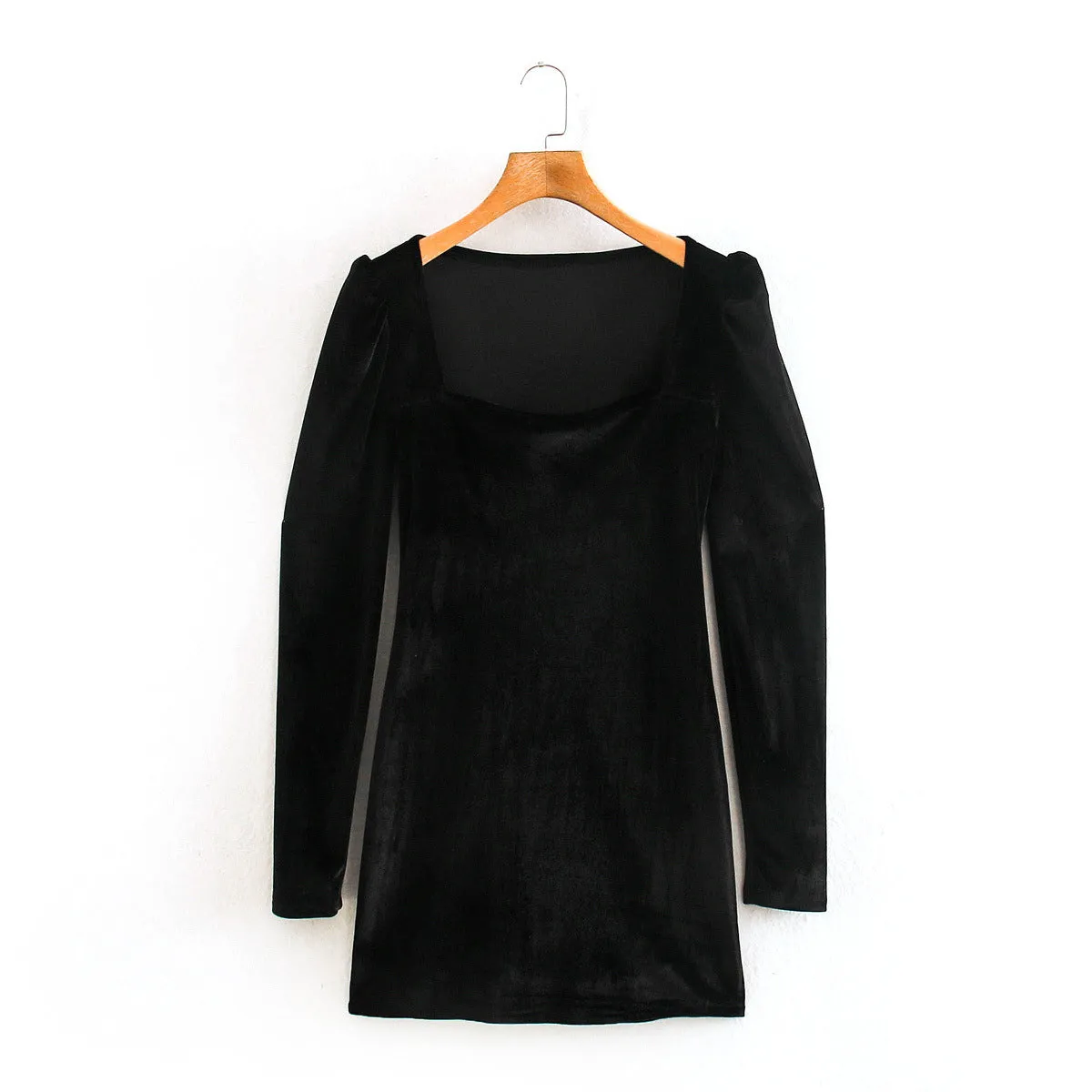 Black Square Collar Vintage Velvet Party Bodycon Mini Dresses