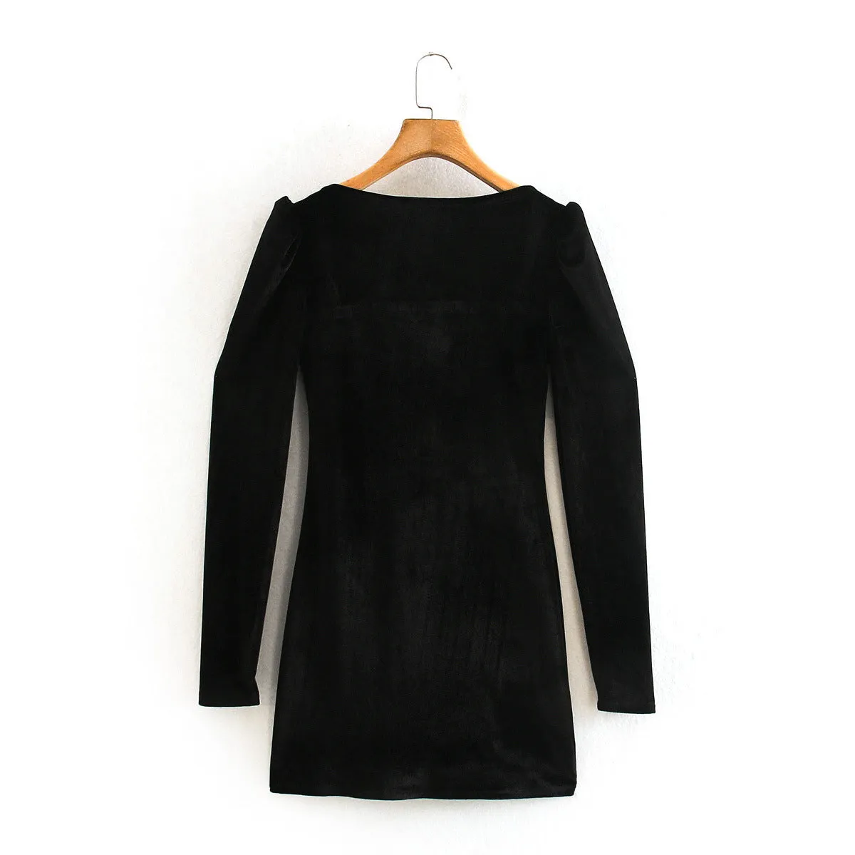 Black Square Collar Vintage Velvet Party Bodycon Mini Dresses