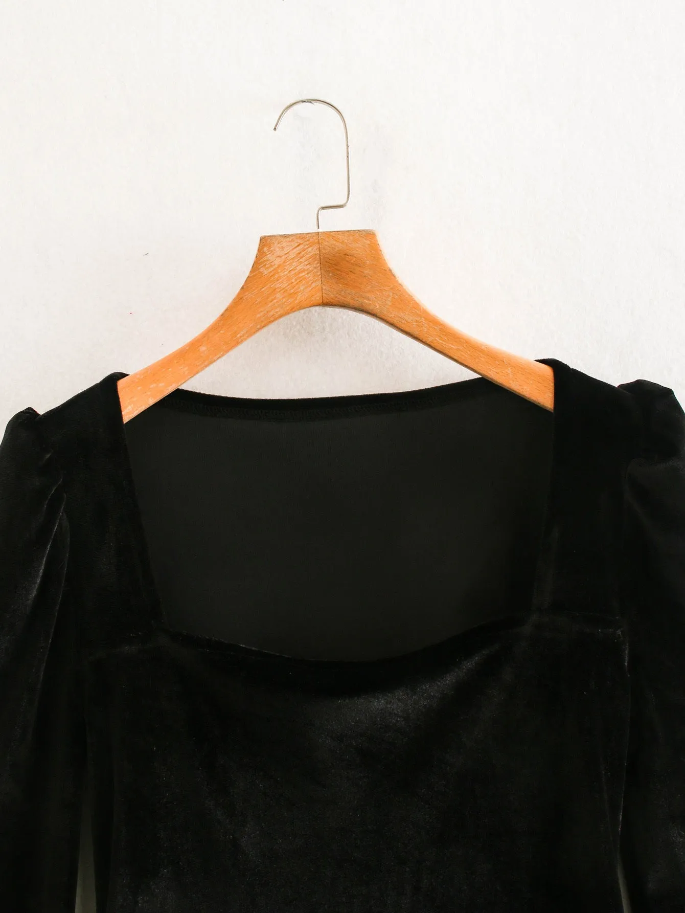Black Square Collar Vintage Velvet Party Bodycon Mini Dresses