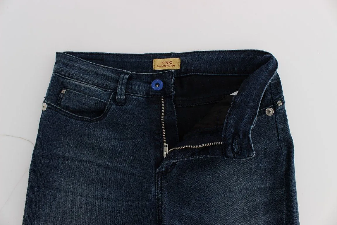 Blue Cotton Blend Slim Fit Jeans