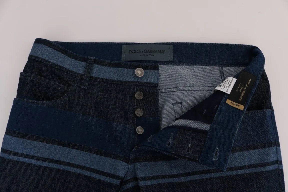 Blue Striped 14 GOLD Slim Fit Cotton Jeans