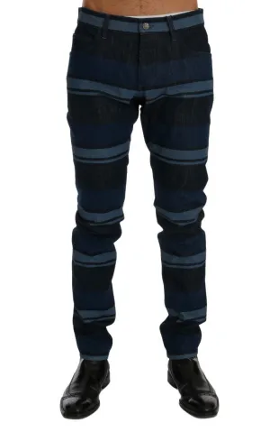 Blue Striped 14 GOLD Slim Fit Cotton Jeans