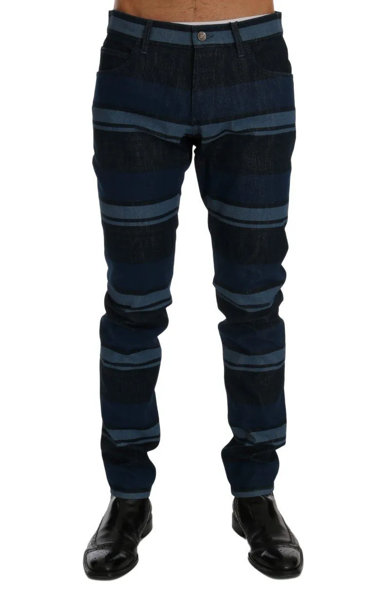 Blue Striped 14 GOLD Slim Fit Cotton Jeans