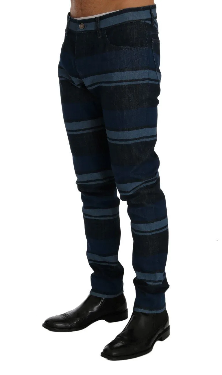 Blue Striped 14 GOLD Slim Fit Cotton Jeans