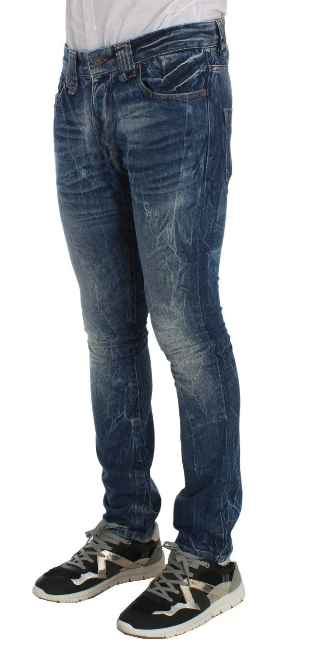 Blue Washed Slim Fit Logo Jeans