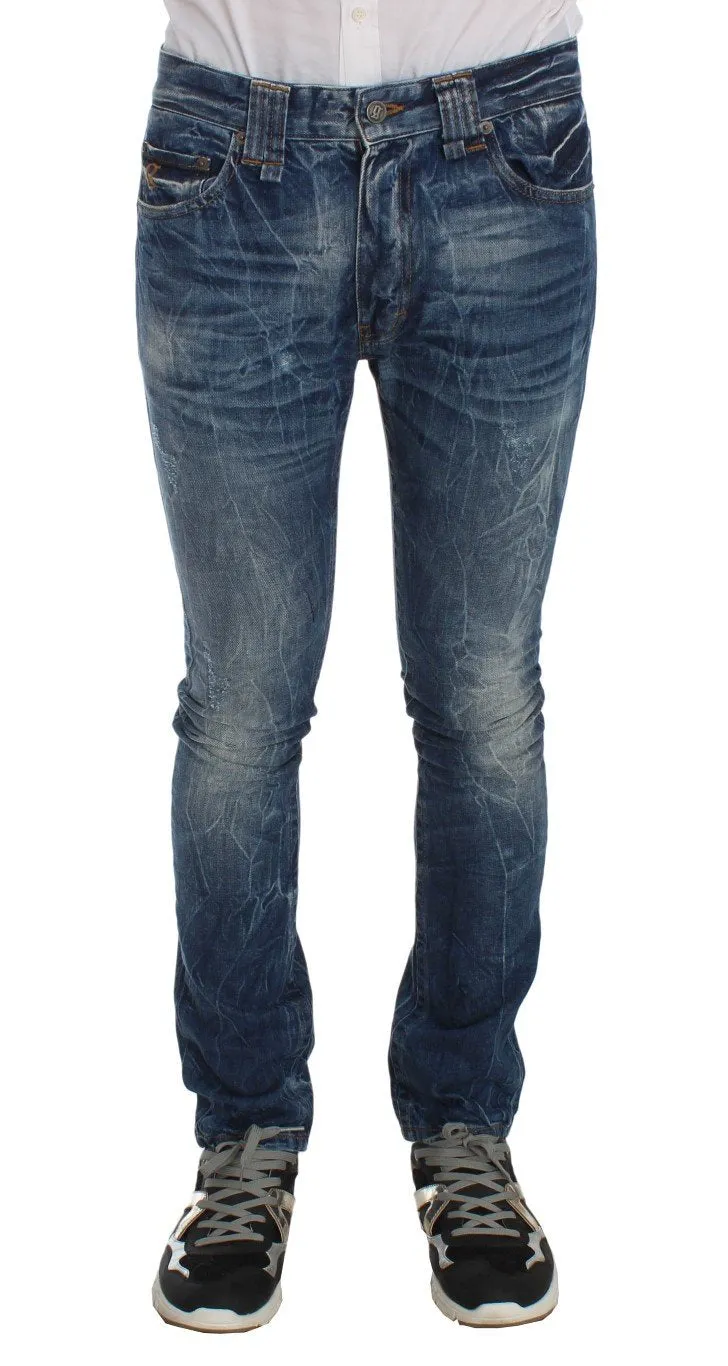 Blue Washed Slim Fit Logo Jeans