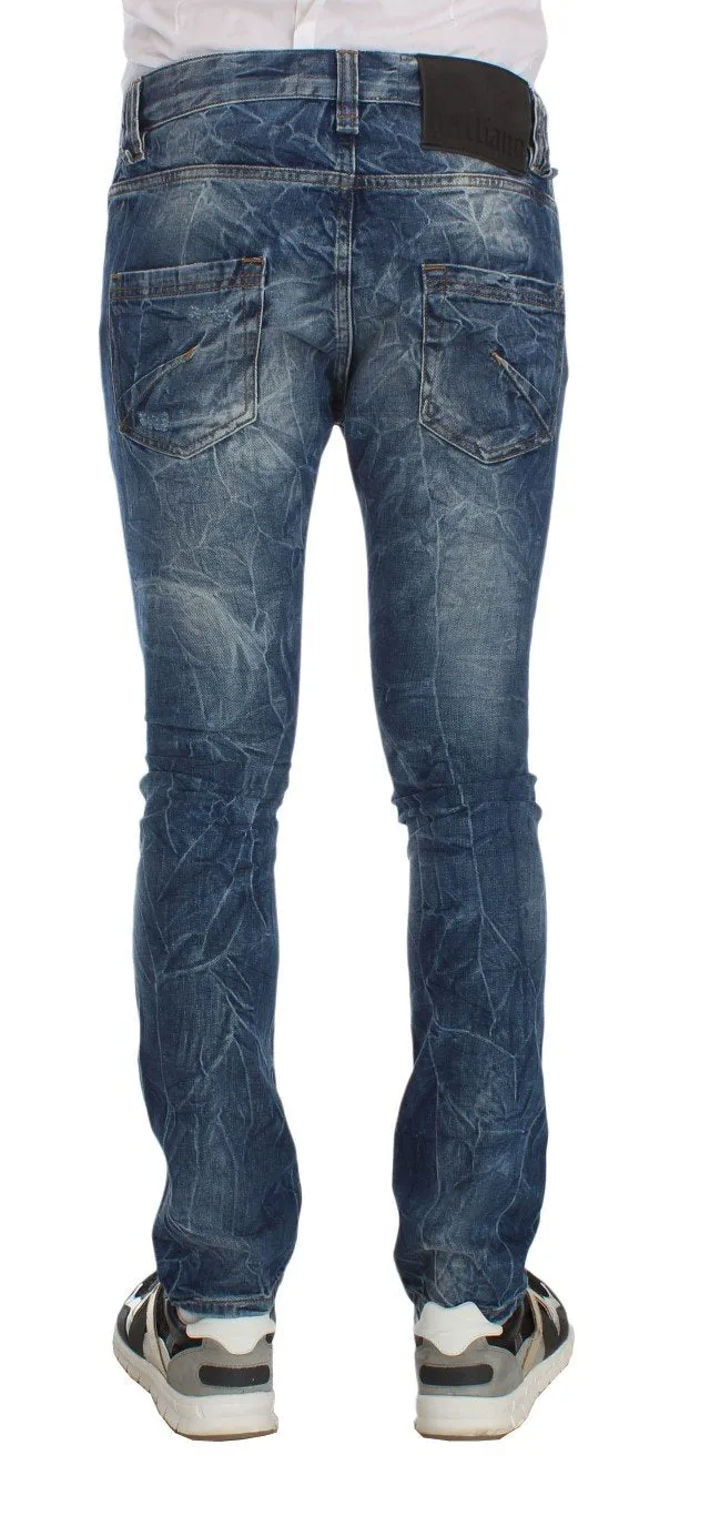 Blue Washed Slim Fit Logo Jeans