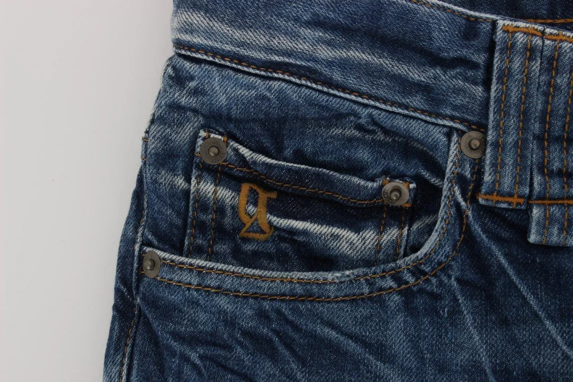 Blue Washed Slim Fit Logo Jeans