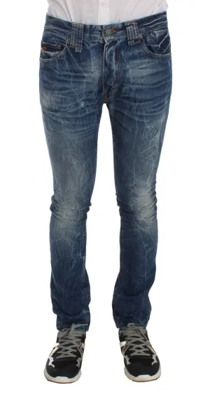 Blue Washed Slim Fit Logo Jeans