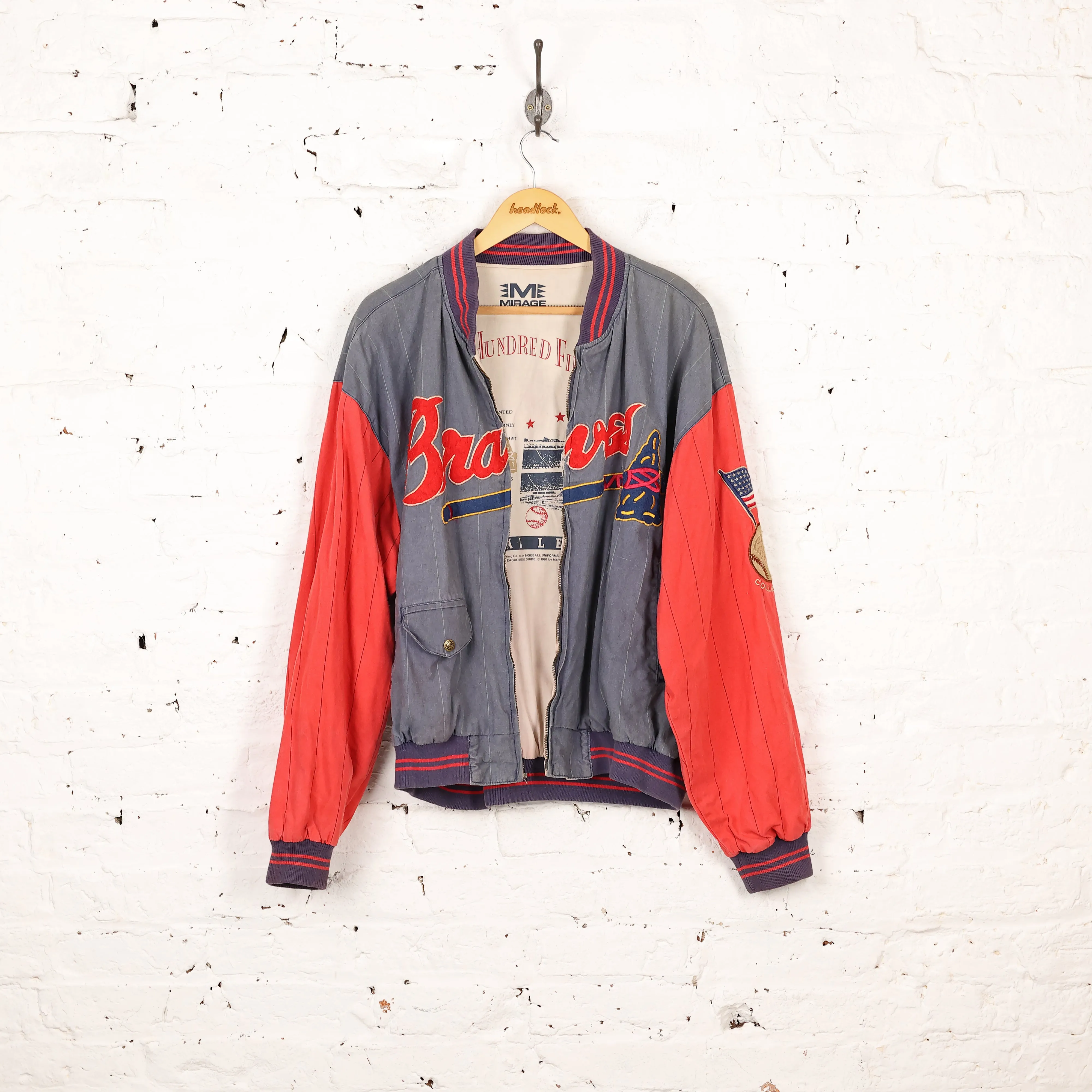Braves Tomahawk Baseball Bomber Jacket - Blue - XL