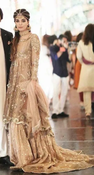 Bridal maxi with dabka nagh kundan and zari color pink golden   M#B 84