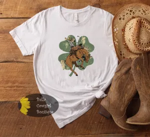 Bronc Riding Four Leaf Clover St. Patrick's Day Western T-Shirt