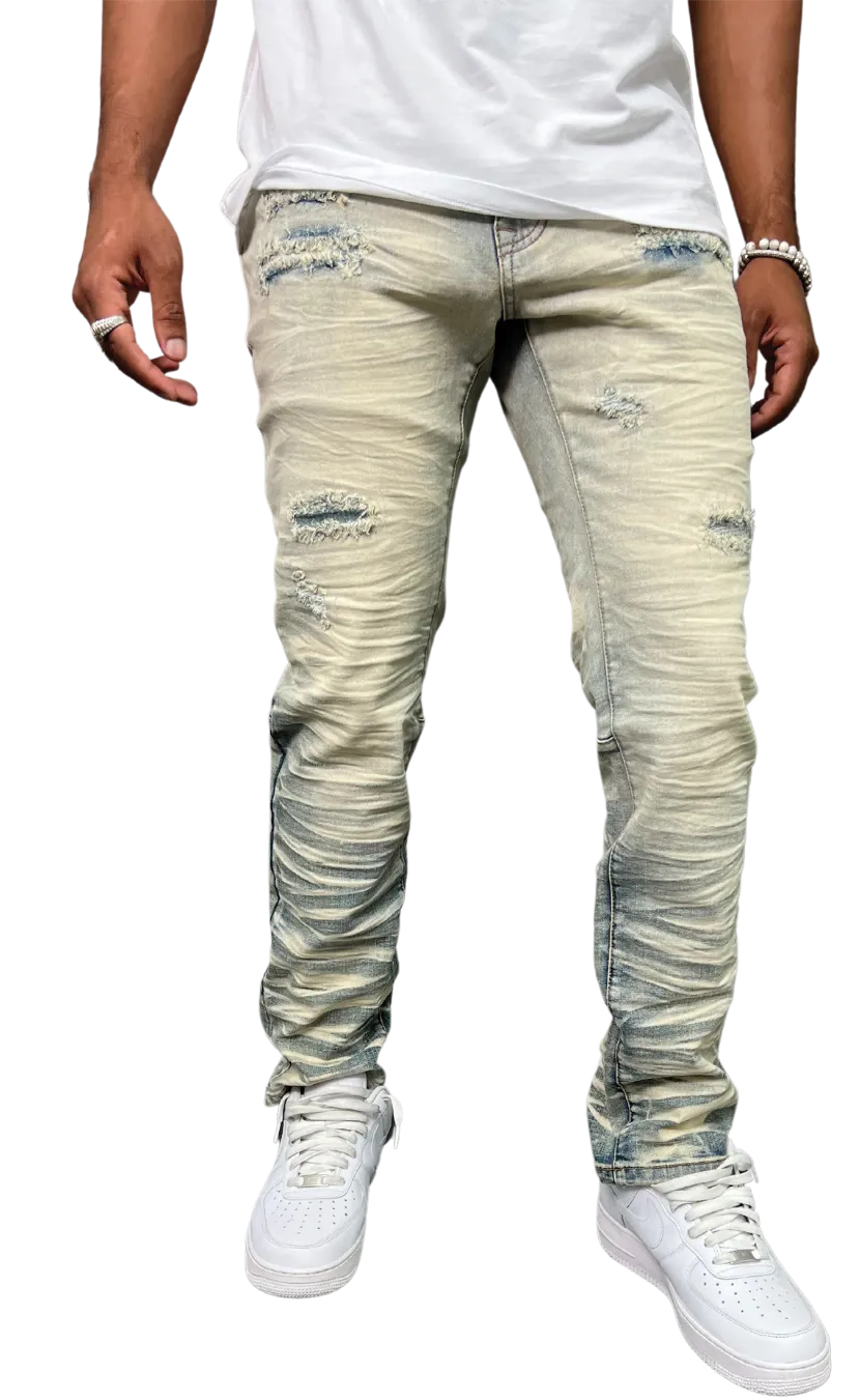 BT-BTP23097-Slashed Wash Slim Fit Denim Pants