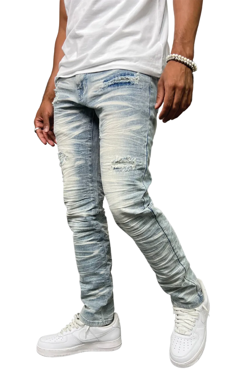 BT-BTP23097-Slashed Wash Slim Fit Denim Pants