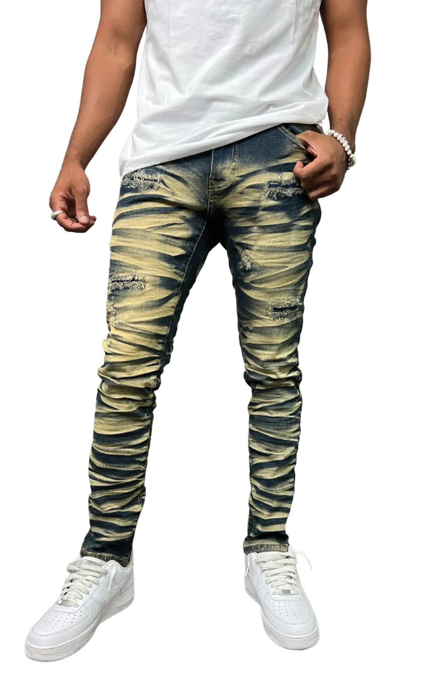 BT-BTP23097-Slashed Wash Slim Fit Denim Pants