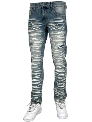 BT-BTP23097-Slashed Wash Slim Fit Denim Pants