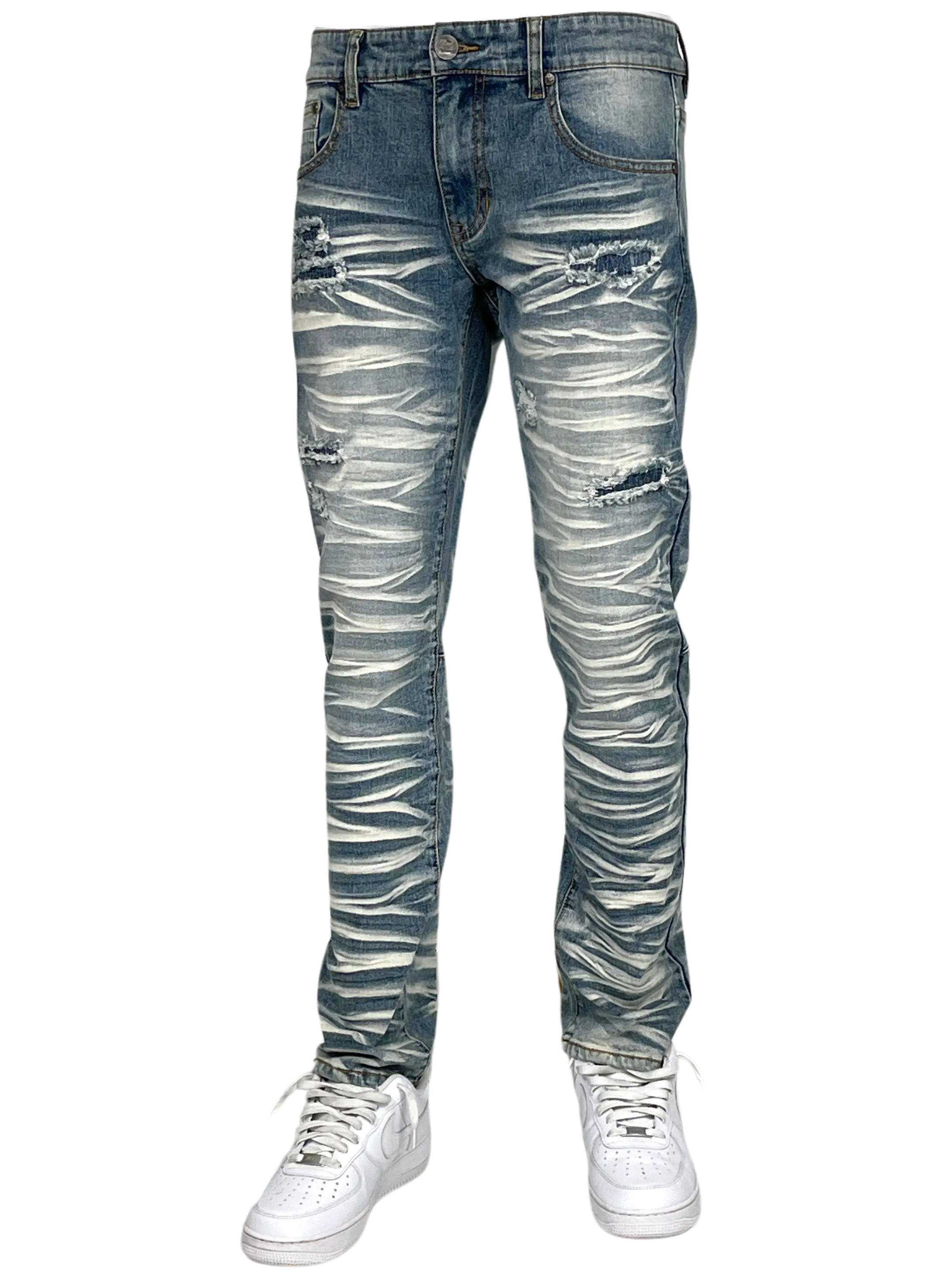 BT-BTP23097-Slashed Wash Slim Fit Denim Pants