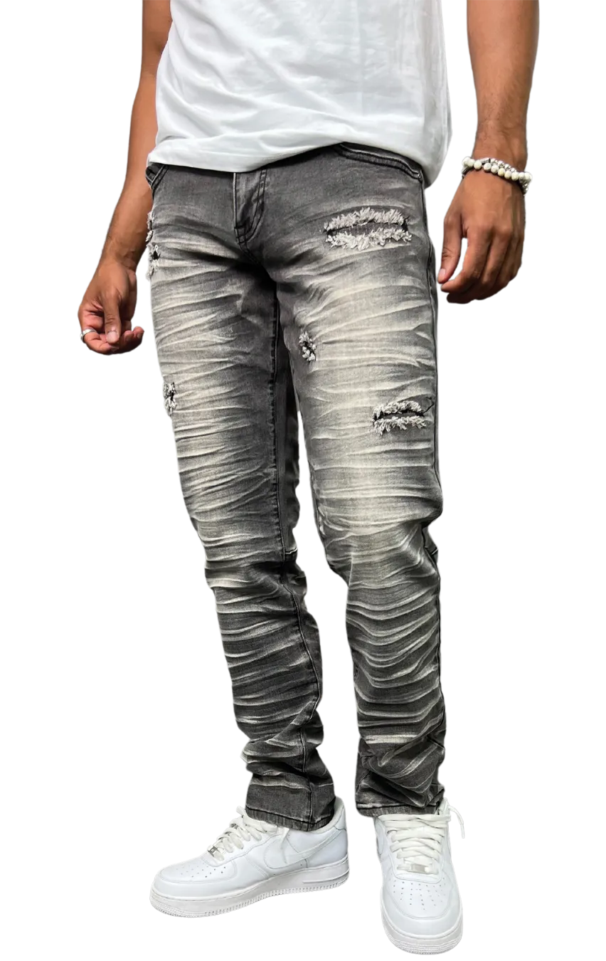 BT-BTP23097-Slashed Wash Slim Fit Denim Pants
