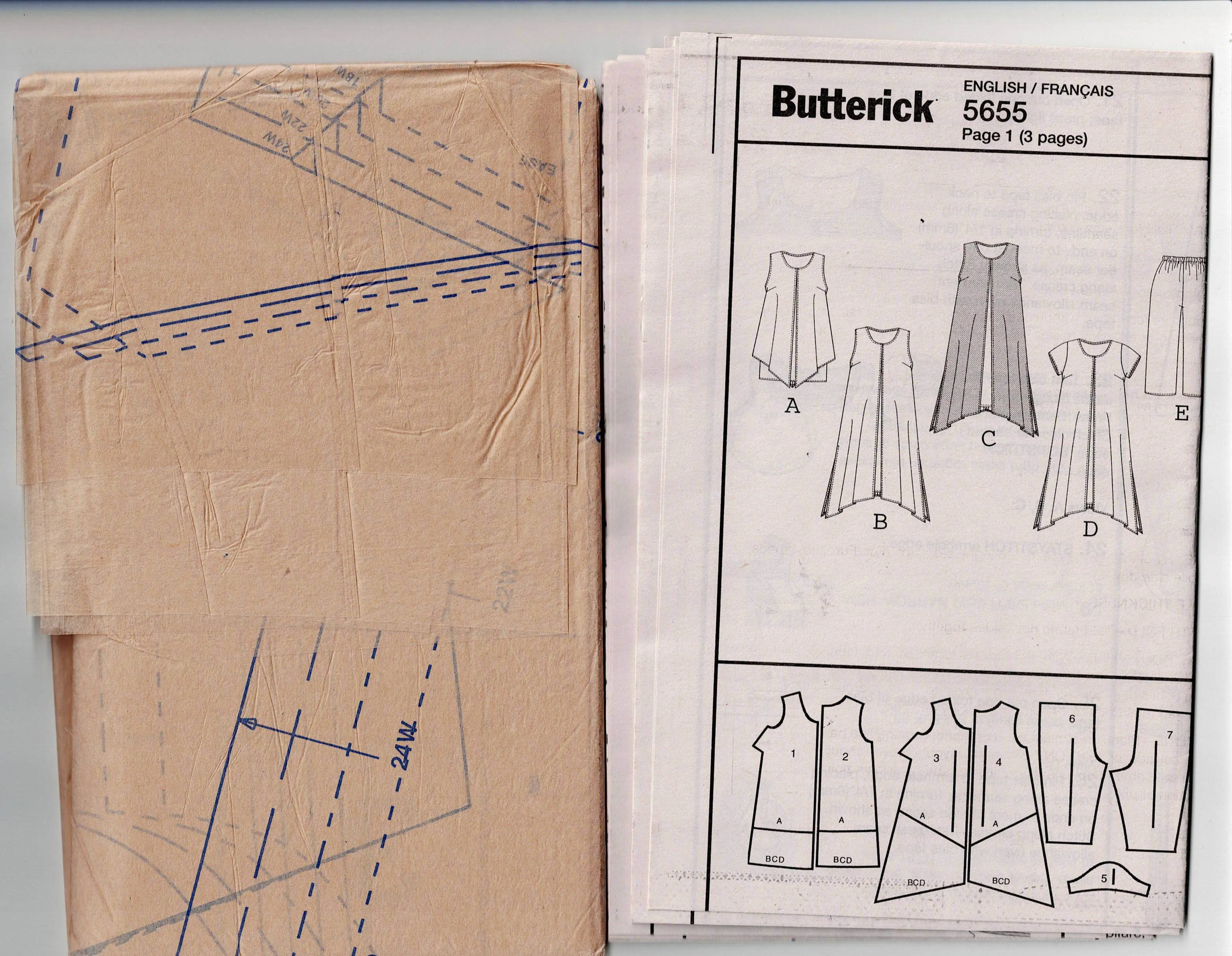 Butterick B5655 Womens EASY Tent Dress Top & Cropped Pants Out Of Print Sewing Pattern Size 18W - 24W UNCUT Factory Folded